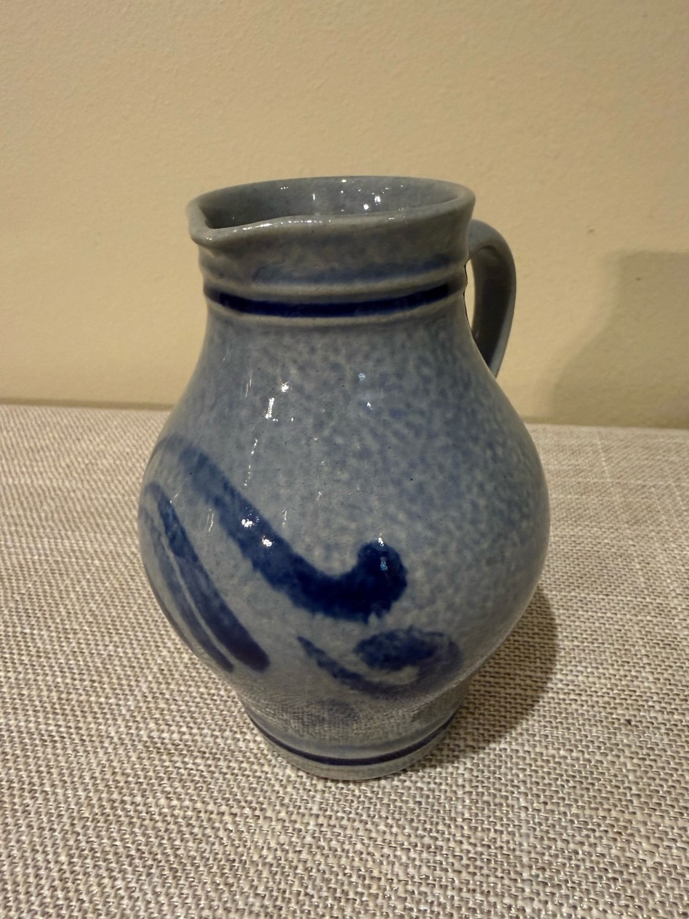 Vintage Marzi & Remy German Salt Glazed Stoneware Pitcher Blue Cobalt 0.25L